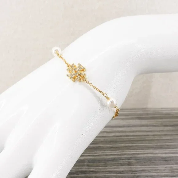 Tory Burch Gemstones and Pearl Bracelet Gold OS - Picture 8 of 16